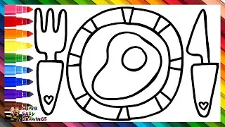 Draw and Color a Fried Egg on a Plate with Cutlery 🍳🍽️🌈 Drawings for Kids