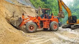 Leveling and Cutting Hilly Road | Wheel Loader and Jcb Excavator Duo Work | Hilly Road Construction