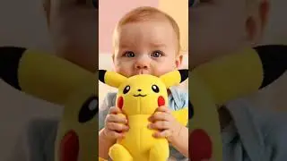 a cute kid playing with Pikachu toy #aivideo #ai #cute #animals