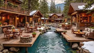 Outdoor Winter Cafe Space with Smoothing Jazz Music | Jazz for Relaxation, Studying & Working