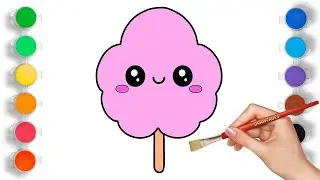 Draw a Kawaii Cotton Candy | Step-by-Step Easy Drawing & Coloring for Beginners ( Fairy Floss )