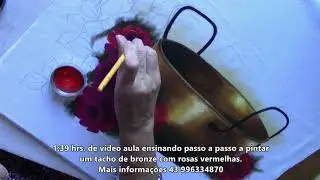Como pintar um tacho de bronze e rosas 02
