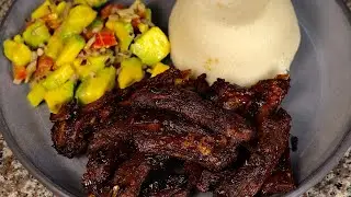 SOY GLAZED RIBS WITH AVOCADO SALAD AND UGALI