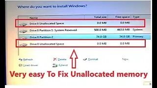 How to fix unallocated space 0.0 Mb error while install windows in Laptop/ computer. Subscribe plz