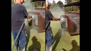 Abrasive Blasting for future rat rod rust repair and roof chop