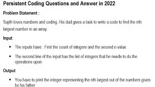 Persistent Python Coding Question - 1 and Answer 2022 