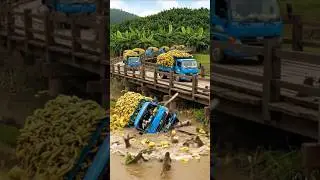 Dramatic Simulated Truck Accident &ndash; Bridge Collapse into Water | #Shorts