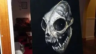 Noble Cat Skull Time-lapse black velvet painting