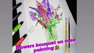 💐flowers in a glassvase painting/bouquet painting/easy watercolor for beginner/step-by-step painting