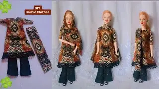 How To Make Kurti & Bell Bottom trouser For Barbie || barbie clothes || Eshu Art&Craft #barbieclothe