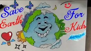 SAVE EARTH Coloring Cartoon Drawing Step By Step || Save Environment Save Life Save Trees ||