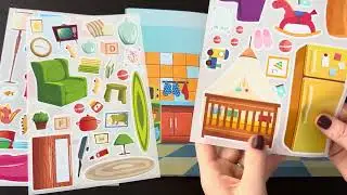 Home decorating. Playing with sticker book