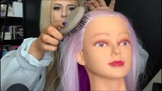 ASMR manikin hair play, scalp scratching, tweezer search 💜
