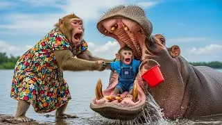 Monkey Mother Saves Her Baby from a Furious Hippo | Bobby Farm