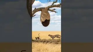 The clever monkey uses a beehive to fight back against the chasing cheetah 🐒🐝🐆