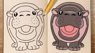 How to draw cute baby hippo MOO DENG! (easy step-by-step)