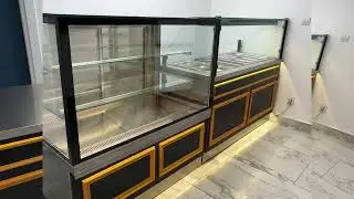 Salad Bar type refrigerated display case, Ideal Inox, 3 GN, BLACK MDF design with ORANGE inserts