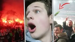CRAZY AWAY FANS THROW BOTTLES and set off FLARES | Arsenal vs Rennes