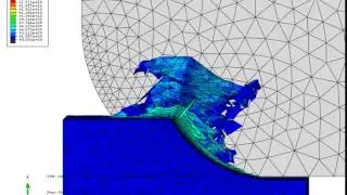 Abaqus explicit CAE 3D cutting of hardened steel Mises Stress 3