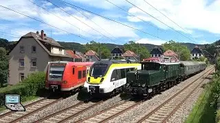 Heidelberg Schlierbach/Ziegelhausen mit ET 425 (Ⓢ-Bahn Rhein-Neckar), bwegt ET 442, E94 088
