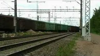 Long mixed russian freight train departing from Kouvola st.