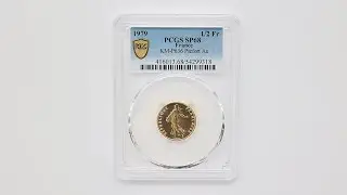1979 フランス 種を蒔く女神 1/2フラン ピエフォー 金貨 PCGS SP 68 準最高鑑定 完全未使用品 54299318