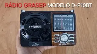 R&aacute;dio Retr&ocirc; Grasep X-Bass Modelo D-F10BT Com Bluetooth Unboxing Completo