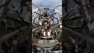 Cockpit close up on mech legs and pilot