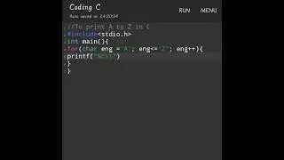 c program to print alphabet A to Z using for loop #youtubeshorts