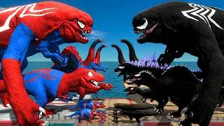 Spiderman D-Rex vs Venom D-Rex | Dinosaurs Bridge Challenge | Animal Revolt Battle Simulator