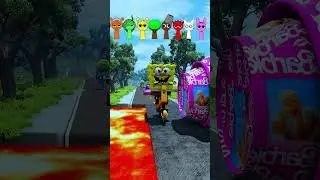 FUNNY CARS | CRAZY FROG & GUMMY & BARBIE & MARIO & SPONGEBOB &  SPRUNKI VS BOLLARD | BEAMNG DRIVE