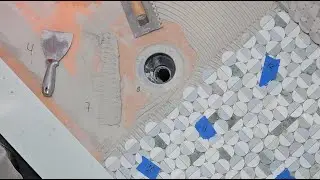 Green Blue Gray and White Mosaic Tile Marble on Shower Floor Live Stream! #Shower #bathroom