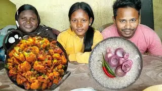 Gobhi Fry | Pakhala Bhata | Eating Show | Panta Bhat | Village Cooking | Gobi Eating 