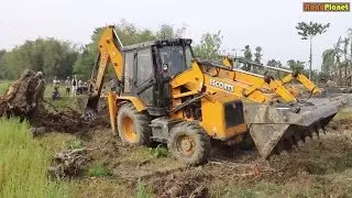 Escorts Dozer - JCB - Dozer Pulling Tree Root on Road construction