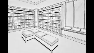 How to draw a room in two point perspective, a library.