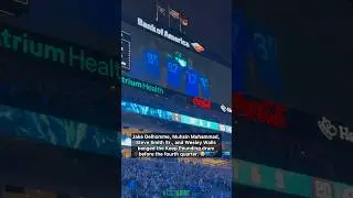 Jake Delhomme, Muhsin Muhammad, Steve Smith Sr., and Wesley Walls bang the Keep Pounding drum!