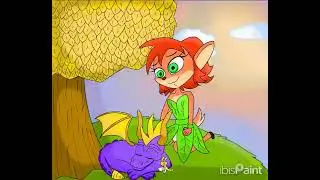 Spyro sleeping in autumn plains and Elora is checking on him 
