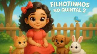 Amélia no Quintal com os Filhotinhos 🐾 | Gatinho, Cachorrinho e Coelhinho Branco