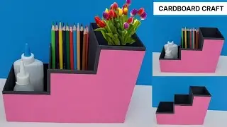 Pen Stand / DIY Desktop Organizer by Cardboard - Pen Holder Organizer | Cardboard craft from waste