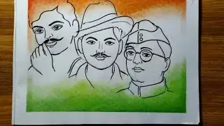 Indian leaders drawing l subash Chandra Bose Bhagat Singh and Chandrashekhar Azad l oil pastel draw