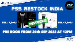 PS5 Restock India PRE BOOK FROM 26th September 2022 AT 12PM