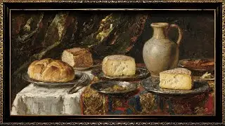 Bread and Cheese by Candlelight | Rustic Medieval Still Life Painting | Art Screensaver for TV