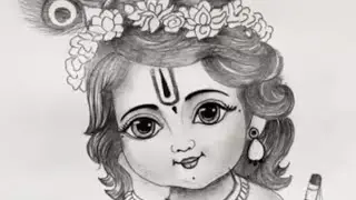 ✨️Lord krishna drawing🦚🌸 | how to draw little krishna |Cute little krishna drawing|  #flutemusic