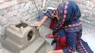 The oven is made of bricks and clay.