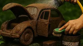 From Dirty to Shiny! Deep Cleaning a Classic VW Beetle Miniature 🧽✨🚙@soni_setiawan94