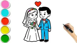 Bride and Groom Drawing, Painting and Colouring For Kids Tutorial