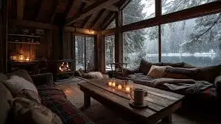 Winter Fireplace Cabin Ambience ❄️ Soft Background Music for Sleep & Study