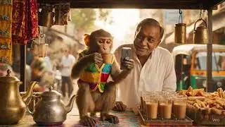 Monkey funny video vlog on tea stall #trending #ai #aivideo #india #india #story #motivation, #facts