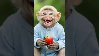Baby monkey enjoy a strawberry so cute #cute #monkey