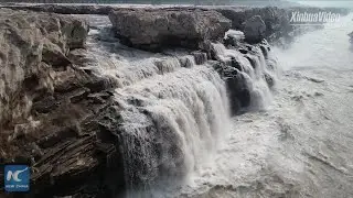 Spectacular aerial view of Hukou Waterfall in western China